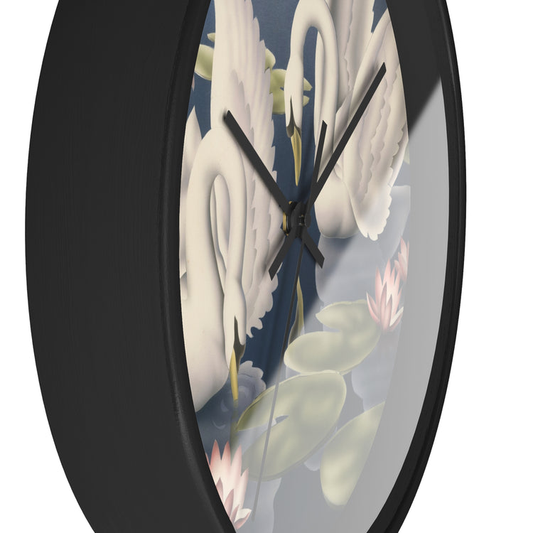 Turner Swans and Lillies Wall Clock — Vintage Bird Lithograph Home Decor