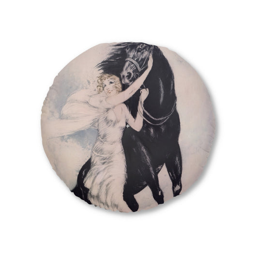 Youth by Louis Icart | Round Tufted Floor Pillow | Art Deco Home Decor