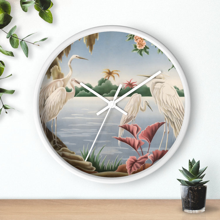 Turner Egrets Wall Clock — Vintage Lakeside Bird Lithograph Home Decor