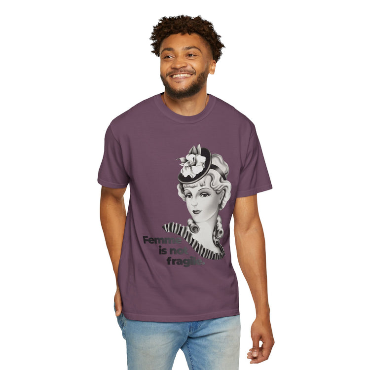"Femme is Not Fragile" Vintage Portrait Tee | Queer Femme Pride | Garment-Dyed Heavyweight Crewneck