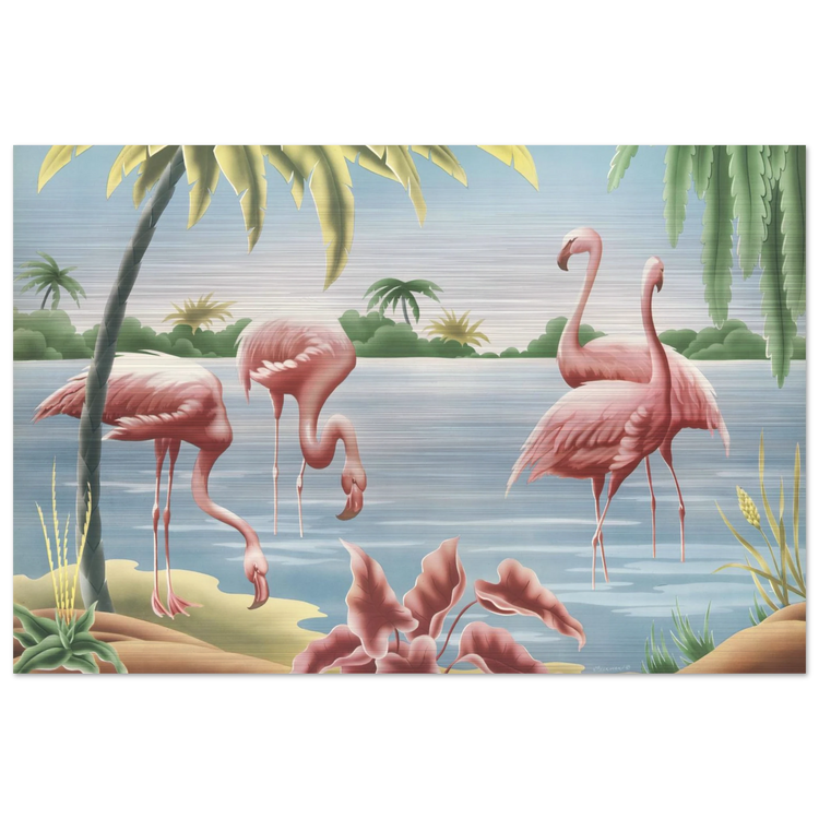 Turner Flamingo Brushed Aluminum Print | Vintage Tropical Bird Lithograph Metal Art