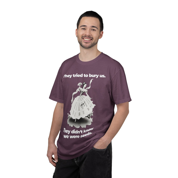 "They Tried to Bury Us" Vintage Portrait Tee | Immigrant & Queer Resilience | Garment-Dyed Heavyweight Crewneck