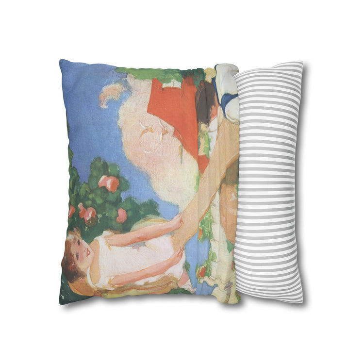 See Saw by Albert Hencke | Vintage Nursery Illustration | Faux Suede Pillowcase