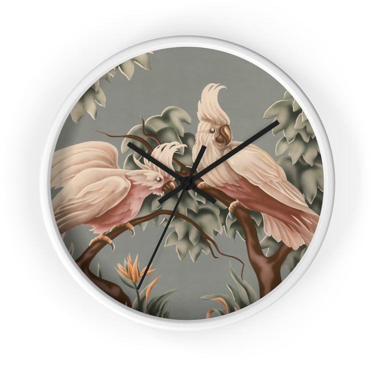 Turner White Cockatoos Wall Clock — Vintage Tropical Bird Lithograph Home Decor