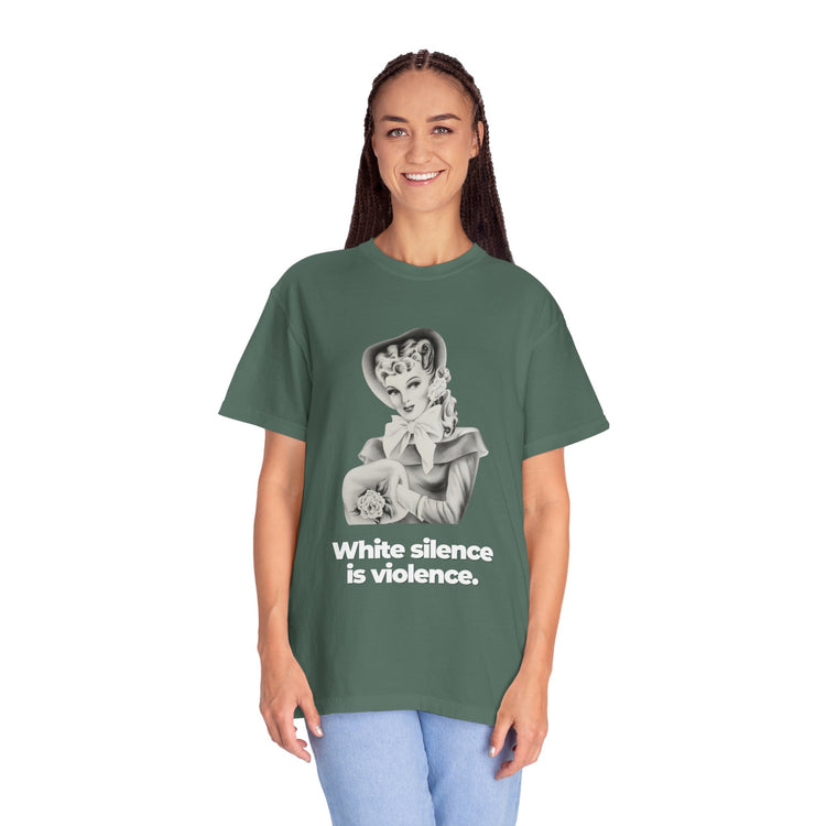 "White Silence is Violence" Vintage Portrait Tee | Activist Apparel | Garment-Dyed Heavyweight Crewneck