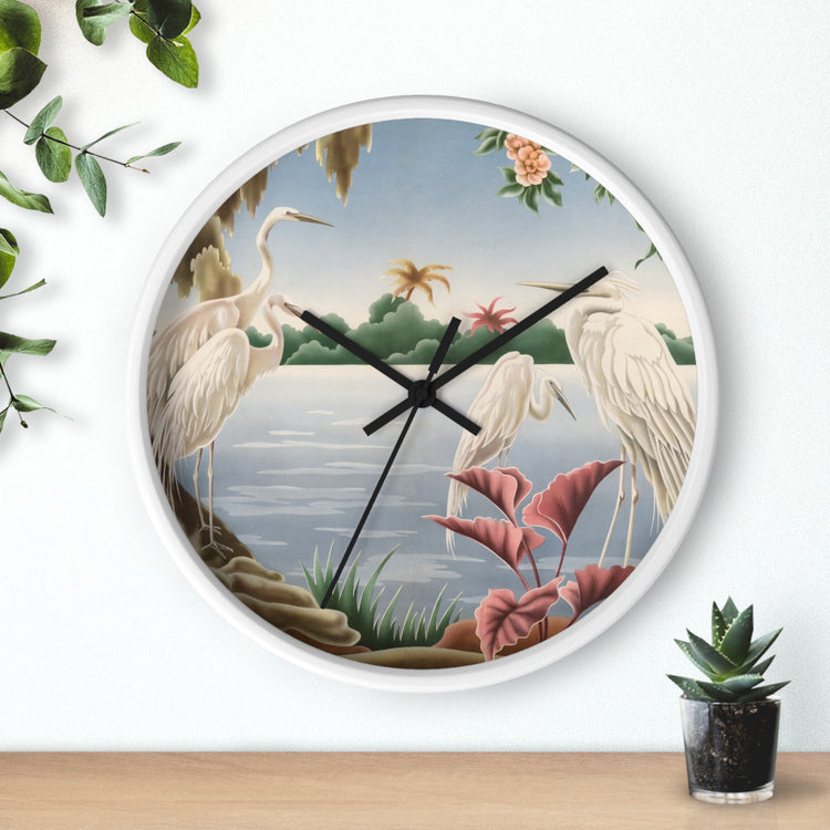 Turner Egrets Wall Clock — Vintage Lakeside Bird Lithograph Home Decor