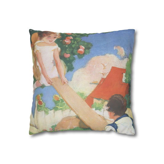 See Saw by Albert Hencke | Vintage Nursery Illustration | Faux Suede Pillowcase