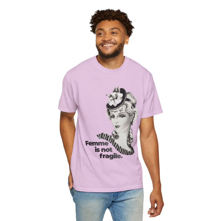 "Femme is Not Fragile" Vintage Portrait Tee | Queer Femme Pride | Garment-Dyed Heavyweight Crewneck