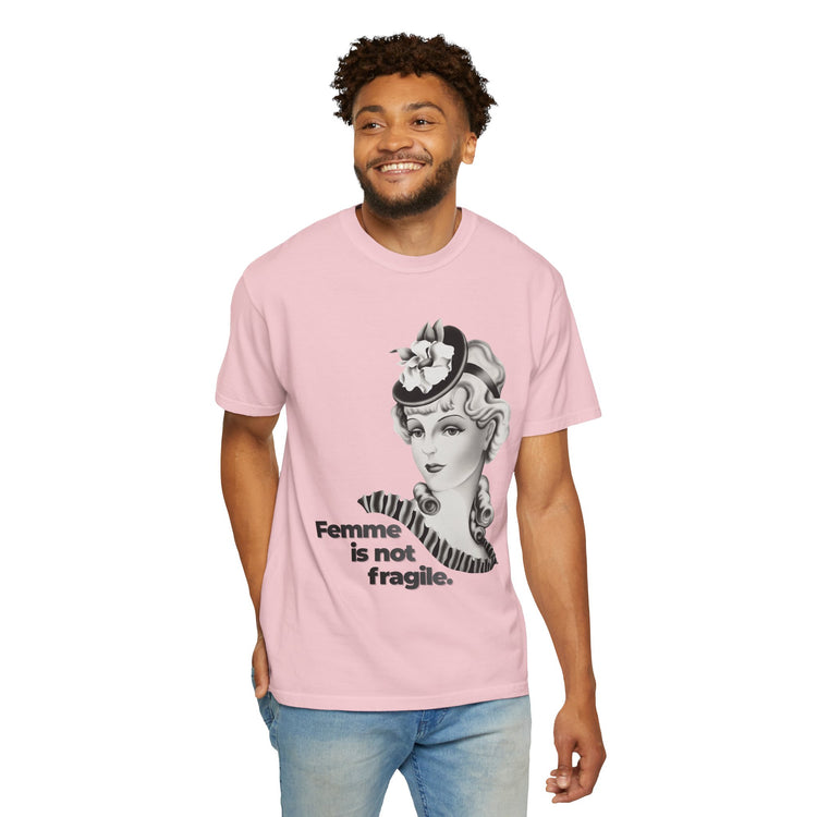 "Femme is Not Fragile" Vintage Portrait Tee | Queer Femme Pride | Garment-Dyed Heavyweight Crewneck