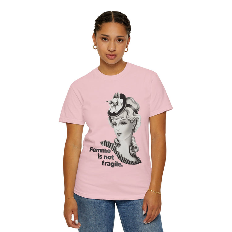 "Femme is Not Fragile" Vintage Portrait Tee | Queer Femme Pride | Garment-Dyed Heavyweight Crewneck