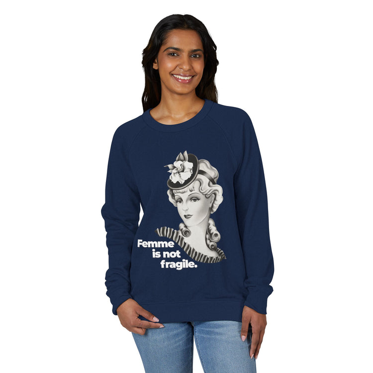 "Femme is Not Fragile" Vintage Portrait Raglan Crewneck | Queer Femme Pride | French Terry Sweatshirt