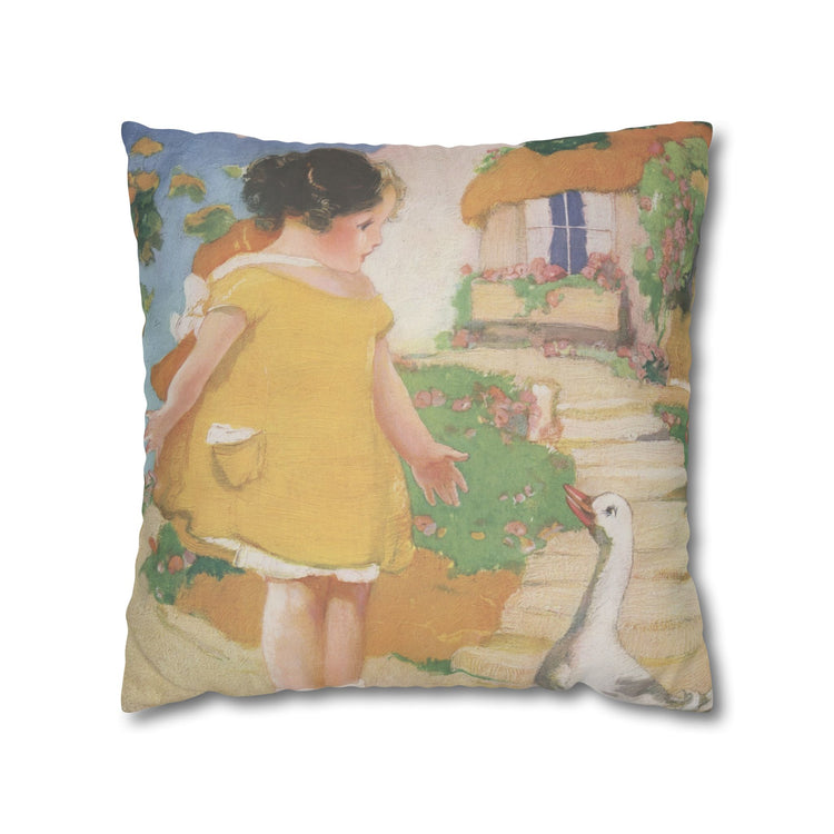 Goosy Goosy Gander by Albert Hencke | Vintage Nursery Illustration | Faux Suede Pillowcase