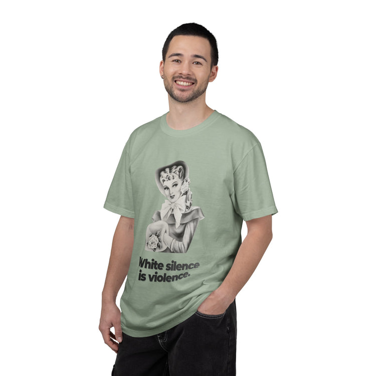 "White Silence is Violence" Vintage Portrait Tee | Activist Apparel | Garment-Dyed Heavyweight Crewneck