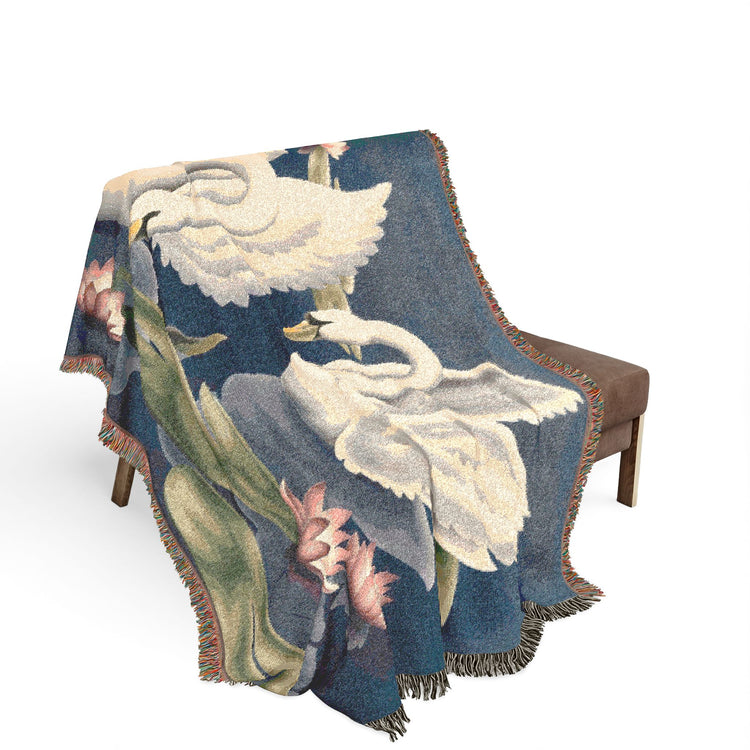 Turner Swans and Lillies Woven Blanket | Print-on-Demand Tapestry Throw