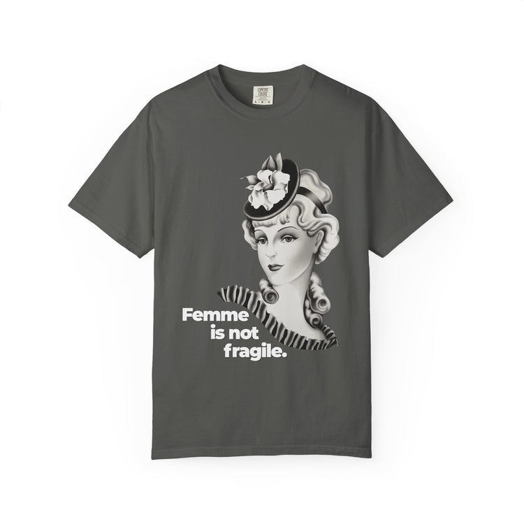 "Femme is Not Fragile" Vintage Portrait Tee | Queer Femme Pride | Garment-Dyed Heavyweight Crewneck