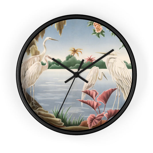 Turner Egrets Wall Clock — Vintage Lakeside Bird Lithograph Home Decor