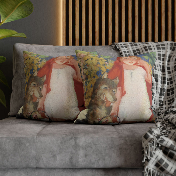 Red Riding Hood by Albert Hencke | Vintage Nursery Illustration | Faux Suede Pillowcase