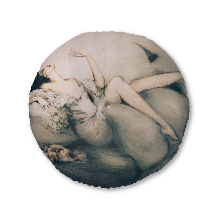 Cigarette Memories by Louis Icart | Round Tufted Floor Pillow | Art Deco Home Decor