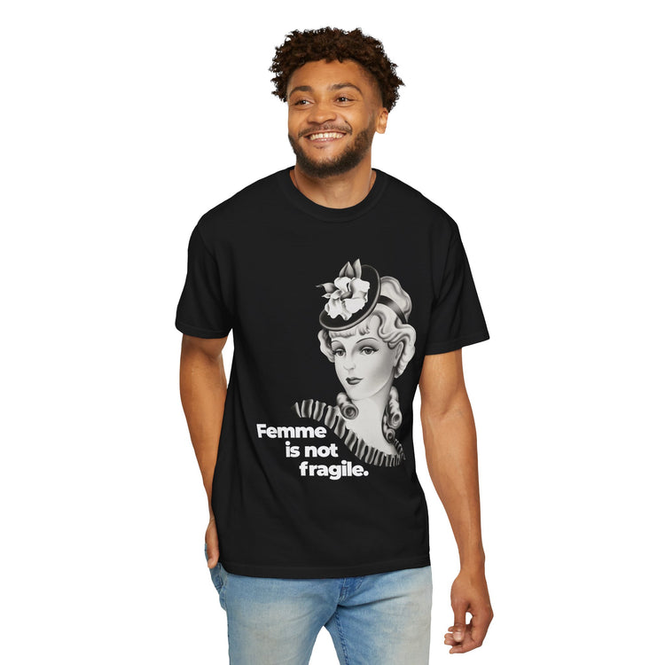 "Femme is Not Fragile" Vintage Portrait Tee | Queer Femme Pride | Garment-Dyed Heavyweight Crewneck