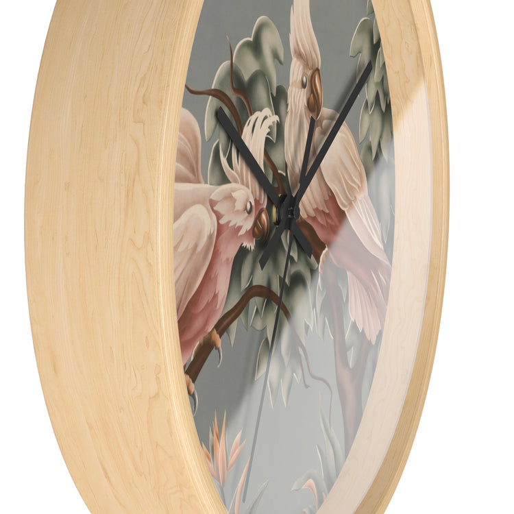 Turner White Cockatoos Wall Clock — Vintage Tropical Bird Lithograph Home Decor