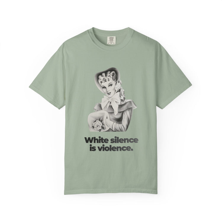 "White Silence is Violence" Vintage Portrait Tee | Activist Apparel | Garment-Dyed Heavyweight Crewneck