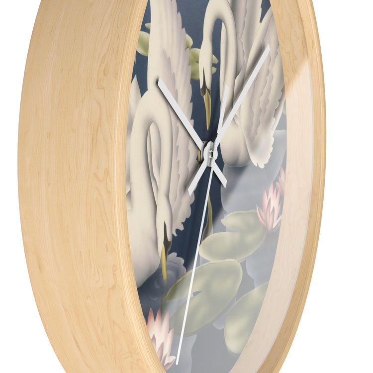 Turner Swans and Lillies Wall Clock — Vintage Bird Lithograph Home Decor