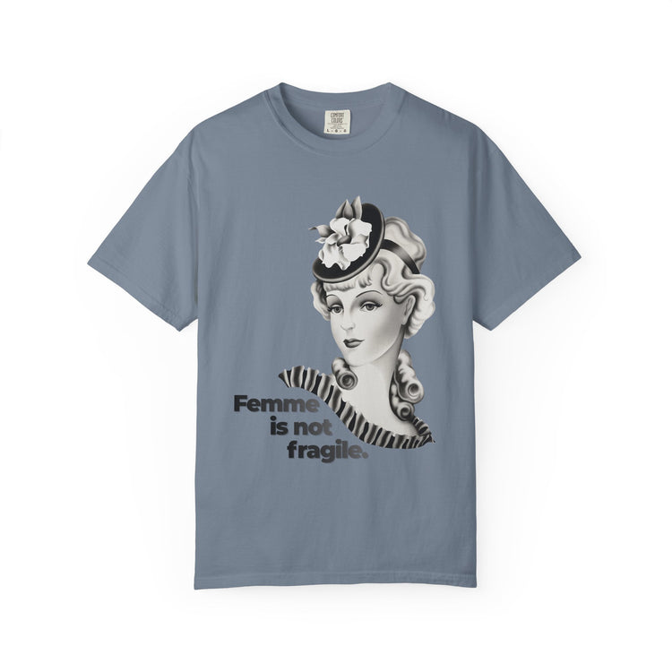 "Femme is Not Fragile" Vintage Portrait Tee | Queer Femme Pride | Garment-Dyed Heavyweight Crewneck
