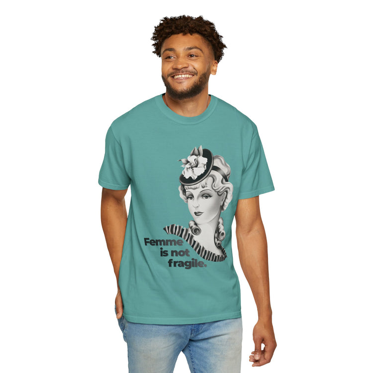 "Femme is Not Fragile" Vintage Portrait Tee | Queer Femme Pride | Garment-Dyed Heavyweight Crewneck