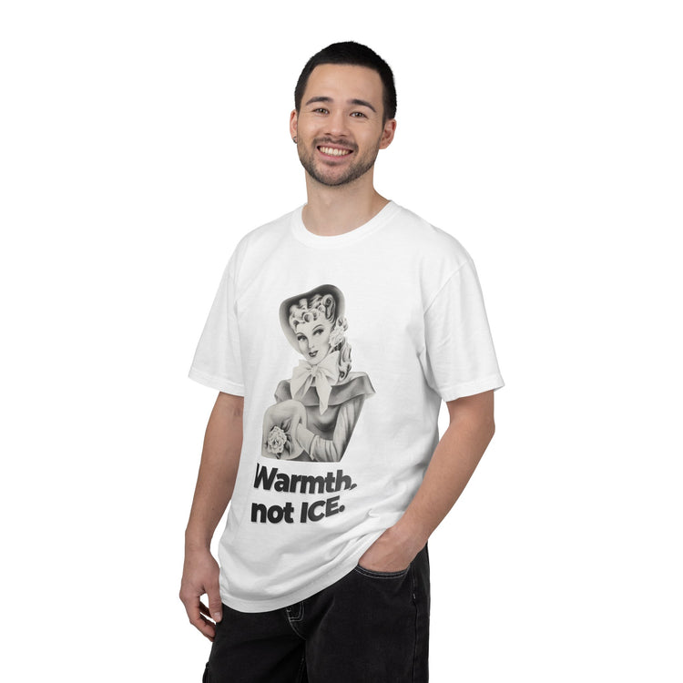 "Warmth, not ICE" Vintage Portrait Tee | Pro-Immigrant Activism | Garment-Dyed Heavyweight Crewneck