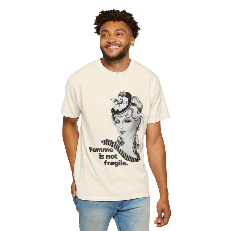 "Femme is Not Fragile" Vintage Portrait Tee | Queer Femme Pride | Garment-Dyed Heavyweight Crewneck