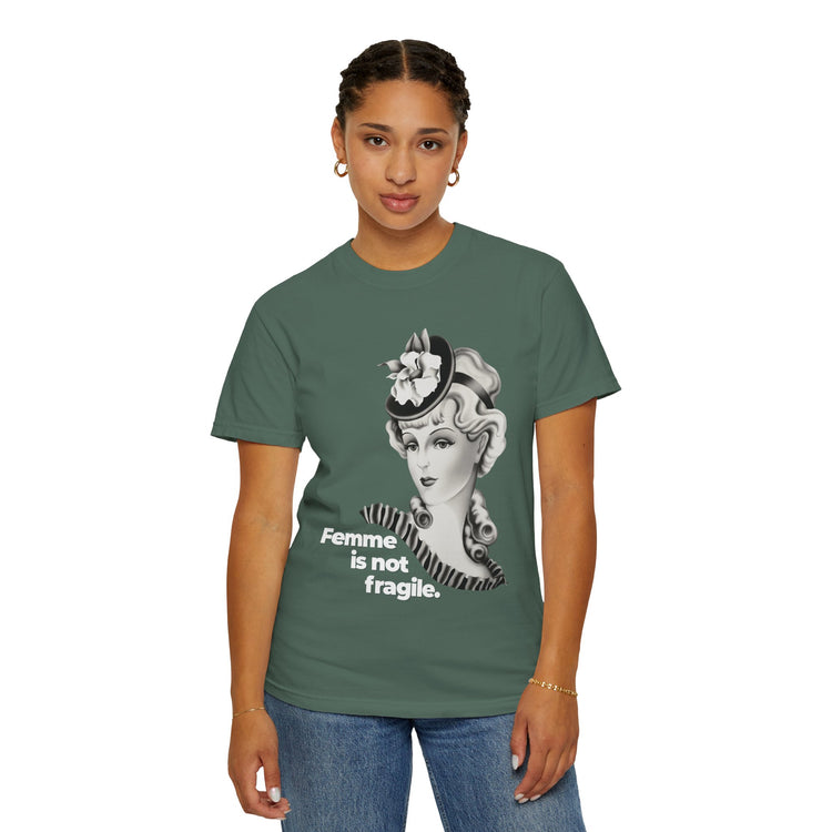 "Femme is Not Fragile" Vintage Portrait Tee | Queer Femme Pride | Garment-Dyed Heavyweight Crewneck