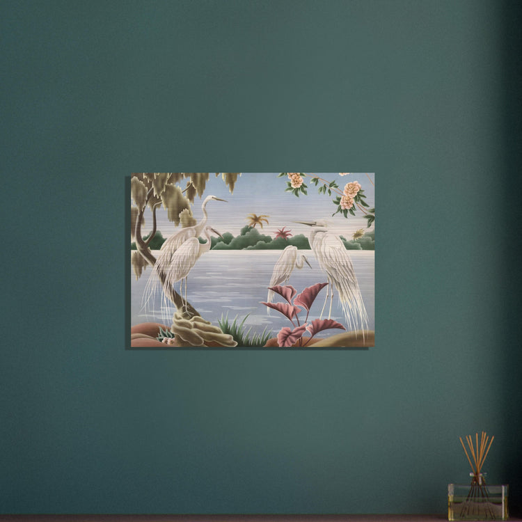 Turner Egrets Brushed Aluminum Print | Vintage Lakeside Bird Lithograph Metal Art