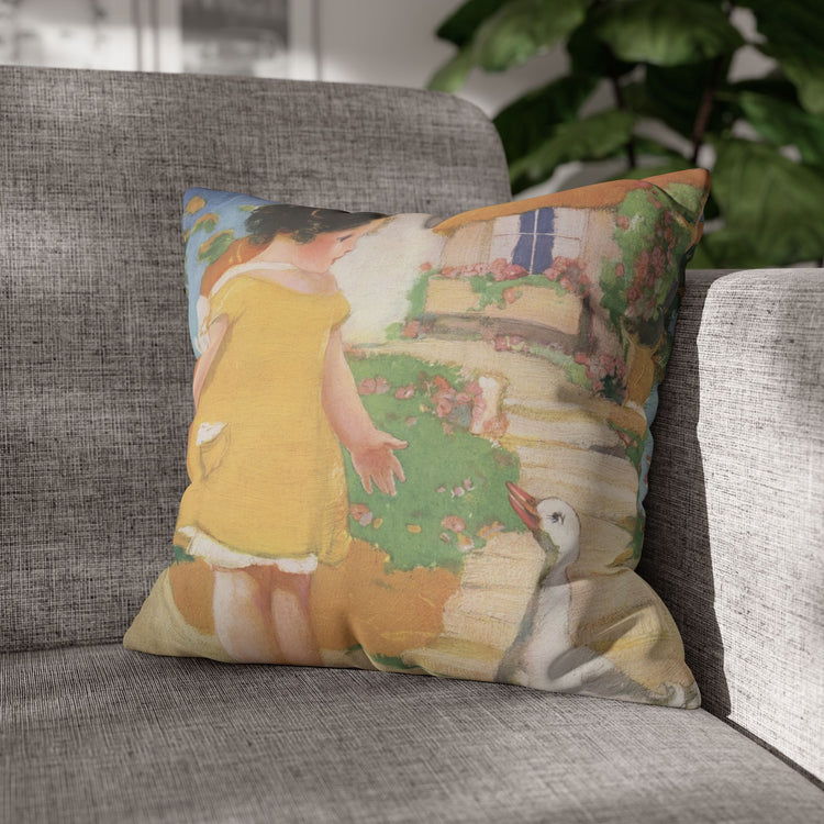 Goosy Goosy Gander by Albert Hencke | Vintage Nursery Illustration | Faux Suede Pillowcase