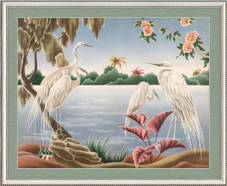 Custom Framed Turner Egrets | Premium Giclee Print | Vintage Bird Lithograph