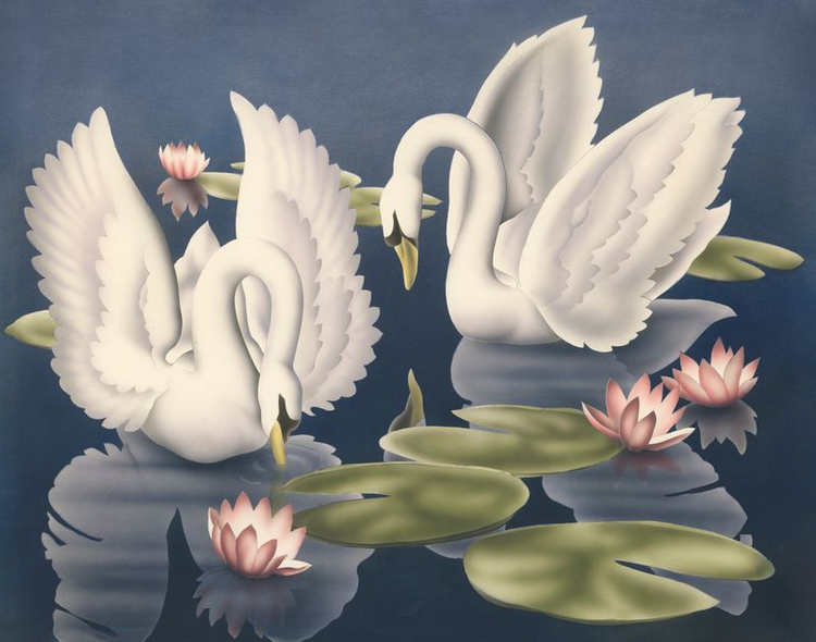 Custom Framed Turner Swans and Lillies | Premium Giclee Print | Vintage Bird Lithograph