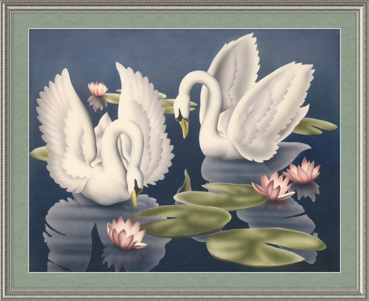 Custom Framed Turner Swans and Lillies | Premium Giclee Print | Vintage Bird Lithograph