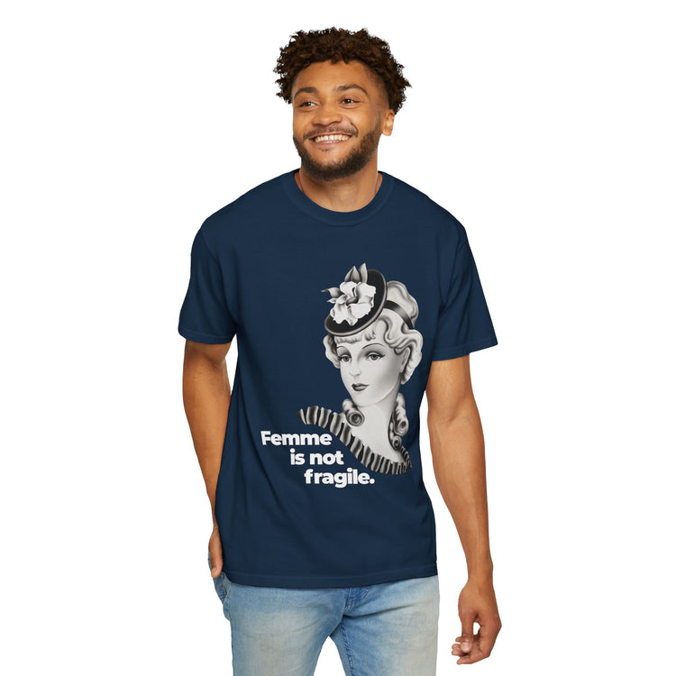 "Femme is Not Fragile" Vintage Portrait Tee | Queer Femme Pride | Garment-Dyed Heavyweight Crewneck