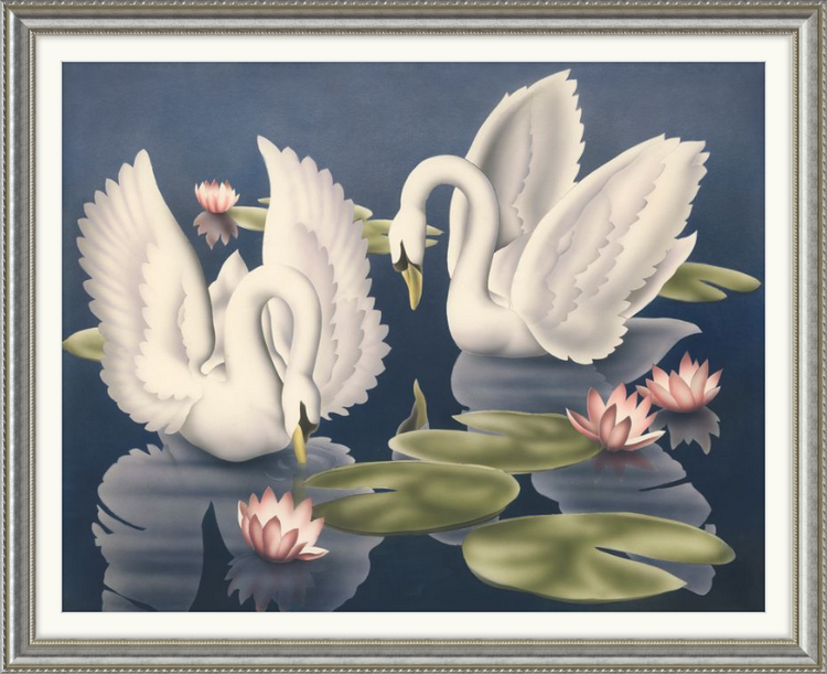 Custom Framed Turner Swans and Lillies | Premium Giclee Print | Vintage Bird Lithograph