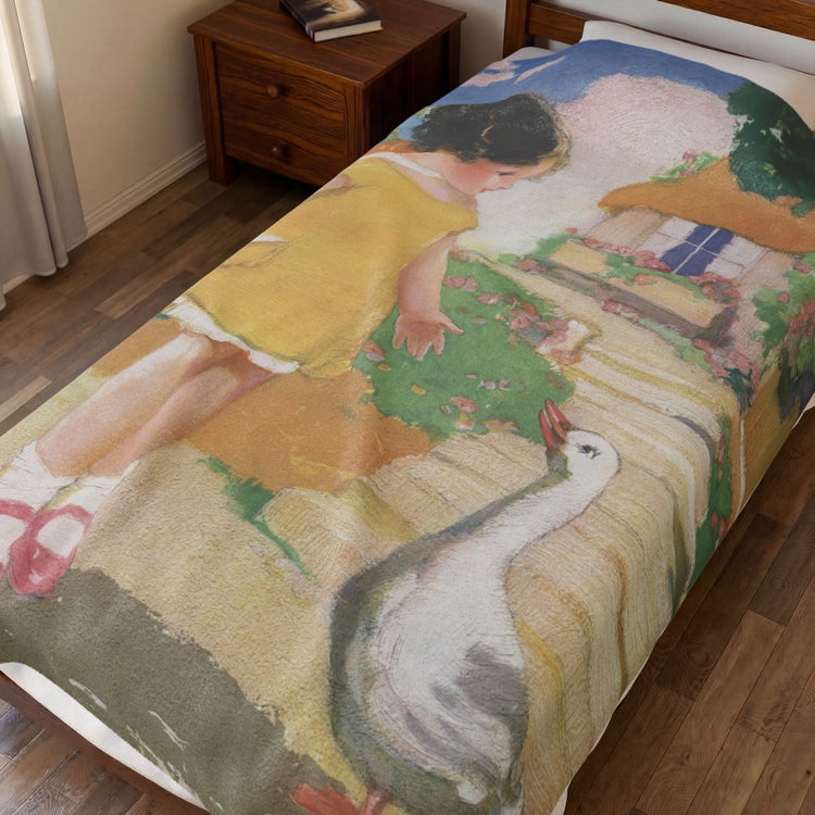 Goosy Goosy Gander by Albert Hencke | Vintage Nursery Rhyme Illustration | Velveteen Plush Blanket