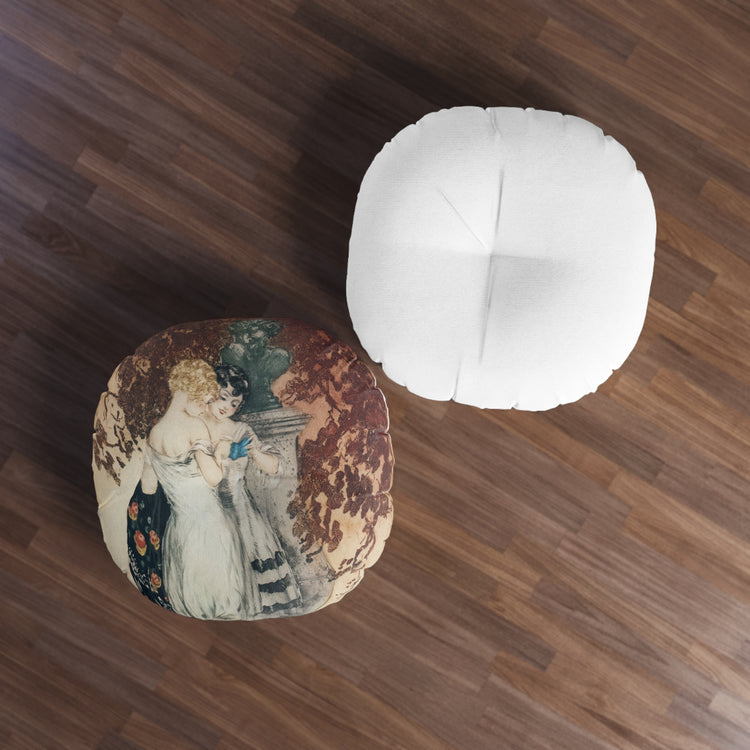 Secrets by Louis Icart | Round Tufted Floor Pillow | Art Deco Home Decor