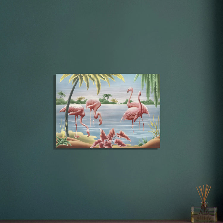 Turner Flamingo Brushed Aluminum Print | Vintage Tropical Bird Lithograph Metal Art