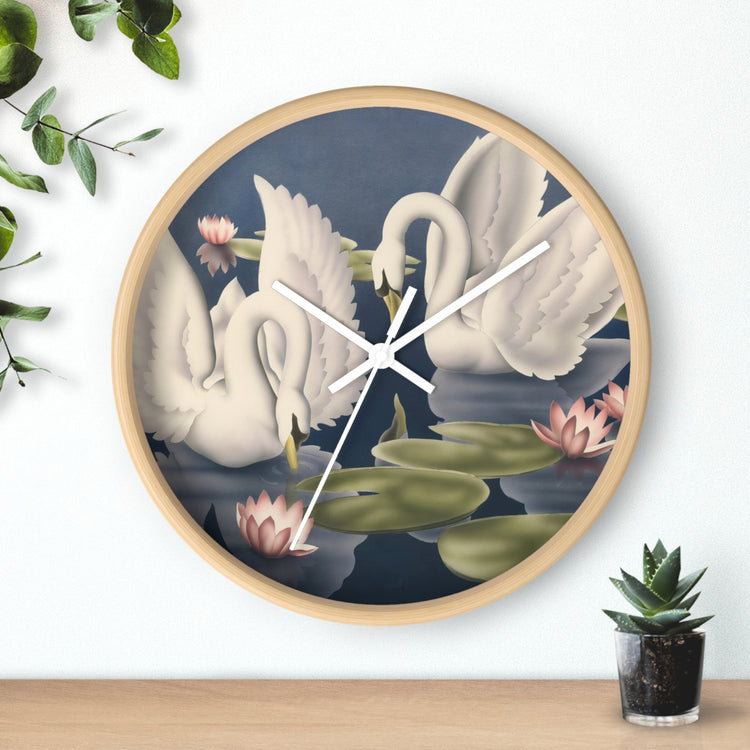 Turner Swans and Lillies Wall Clock — Vintage Bird Lithograph Home Decor