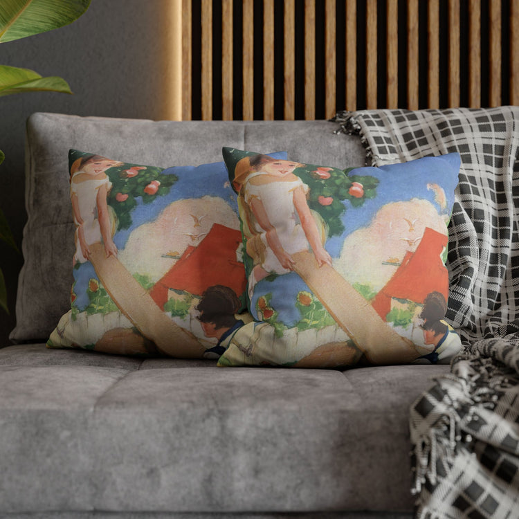 See Saw by Albert Hencke | Vintage Nursery Illustration | Faux Suede Pillowcase
