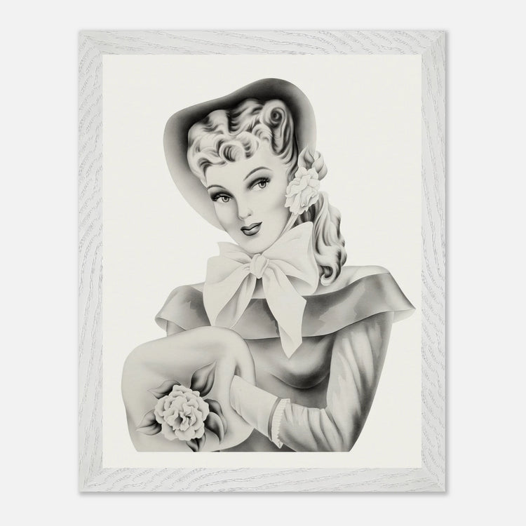 Vintage Romantic Portrait - Portrait with Bow | 1940s Turner Airbrushed Art