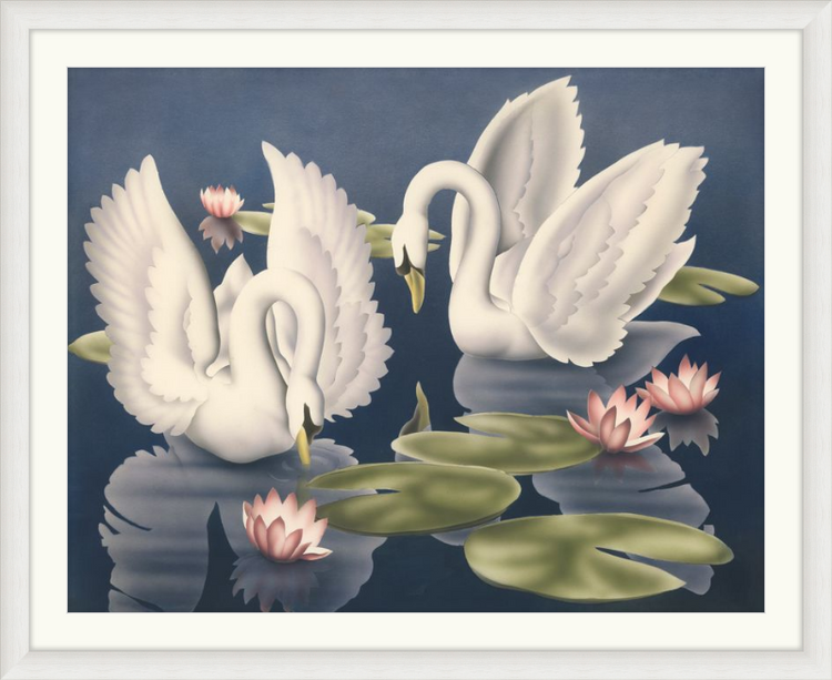 Custom Framed Turner Swans and Lillies | Premium Giclee Print | Vintage Bird Lithograph