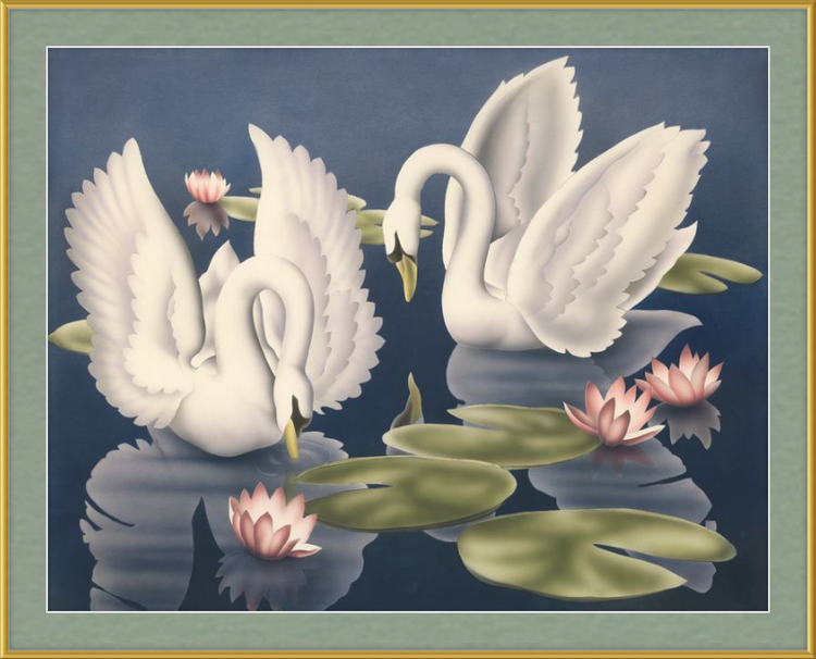 Custom Framed Turner Swans and Lillies | Premium Giclee Print | Vintage Bird Lithograph