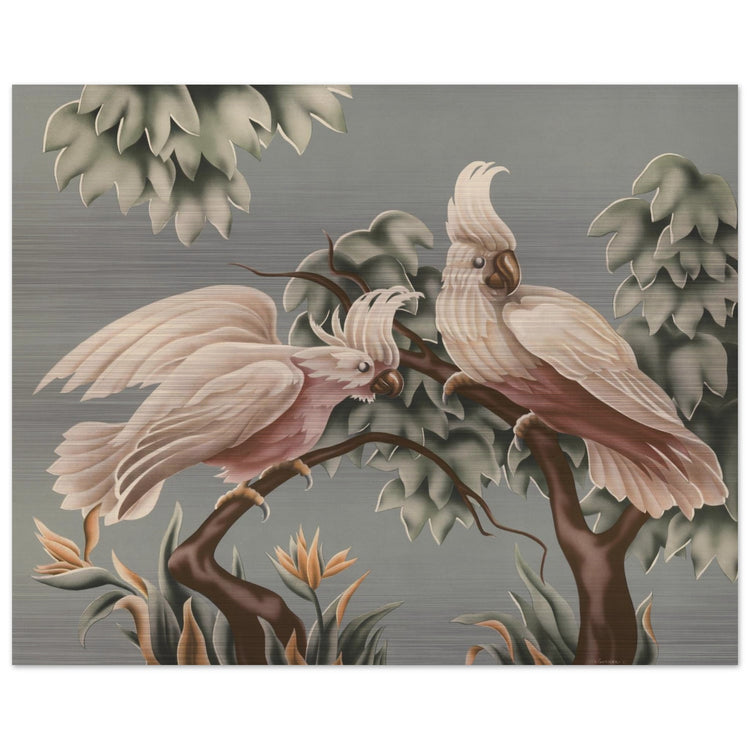 Turner White Cockatoos Brushed Aluminum Print | Vintage Tropical Bird Lithograph Metal Art