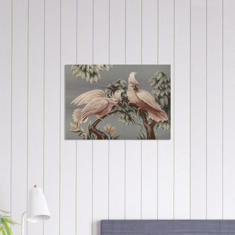 Turner White Cockatoos Brushed Aluminum Print | Vintage Tropical Bird Lithograph Metal Art