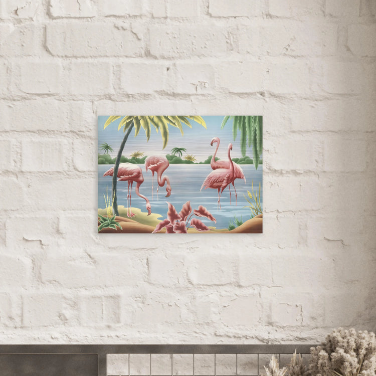 Turner Flamingo Brushed Aluminum Print | Vintage Tropical Bird Lithograph Metal Art