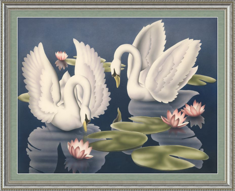 Custom Framed Turner Swans and Lillies | Premium Giclee Print | Vintage Bird Lithograph
